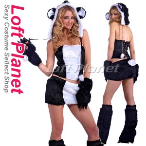 アニマルの着ぐるみ パンダのコスプレ キュートでセクシーなハロウィンの仮装衣装 レディース・コスチューム5点セット 黒白 M1-M2256