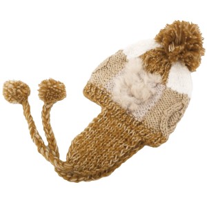 耳あてニット帽 ブロックデザインsideファー 暖かMIX ベージュ系 knit-1487-02 耳あて 帽子 レディース かわいい 冬 防寒 ウィンタースポ