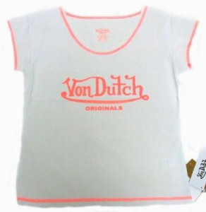 洋服 Von Dutch ボンダッチ スポーツ素材 Tシャツ ホワイト Sサイズ レディース メール便は送料無料 von-t-019