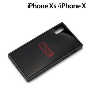 □ MARVEL iPhone XS/X（5.8インチ）用 ガラスハイブリットケース ロゴ/ブラック PG-DCS610BK(メール便送料無料)