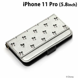 ☆ ディズニー iPhone11 Pro (5.8インチ) ミラー付きダブルフリップカバー ミッキーマウス/シルバー　PG-DFP19A03MKY