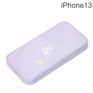 トムとジェリー iPhone 13用 ガラスフリップケース パープル PG-WGF21K01TAJ