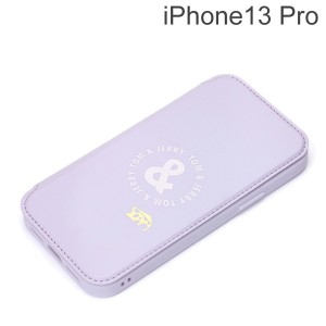 トムとジェリー iPhone 13 Pro用 ガラスフリップケース パープル PG-WGF21N01TAJ