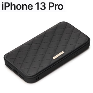 iPhone 13 Pro 用 ガラスフリップケース キルティング調ブラック PG-21NGF07BK (メール便送料無料)