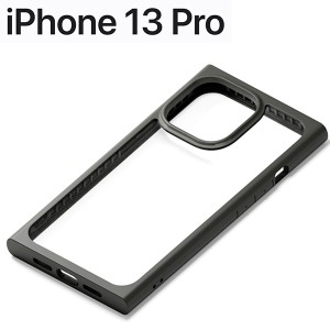 iPhone 13 Pro 用 ガラスタフケース スクエアタイプ ブラック PG-21NGT05BK (メール便送料無料)