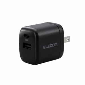 AC充電器/USB充電器/USB Power Delivery準拠/30W/USB-C1ポート/USB-A1ポート/スイングプラグ/ブラック / エレコム株式会社