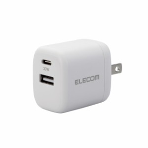 AC充電器/USB充電器/USB Power Delivery準拠/30W/USB-C1ポート/USB-A1ポート/スイングプラグ/ホワイト / エレコム株式会社