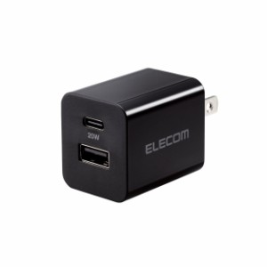 AC充電器/USB充電器/USB Power Delivery準拠/20W/USB-C1ポート/USB-A1ポート/スイングプラグ/ブラック / エレコム株式会社