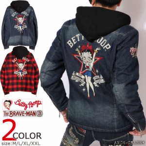 【店内全品p5倍!6/2am09:59迄】The BRAVE-MAN ベティブープ ライダースJKT(BBB-2406)ブレイブマン BETTY BOOP 薄中わた入り 脱着フード