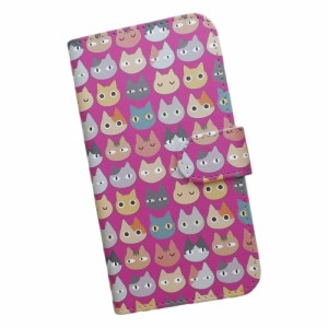 スマホケース スマートフォンケース 手帳型 ほほ全機種対応 プリントケース 猫 動物 パターン画 ねこ かわいい ピンク(186pi)