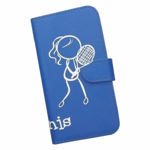 BASIO4 KYV47 スマホケース 手帳型 プリントケース テニス 庭球 スポーツ モノトーン 棒人間 ブルー(381bl)