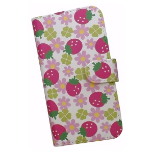 スマホケース スマートフォンケース 手帳型 ほほ全機種対応 プリントケース イチゴ クローバー 花柄 パターン画(433)