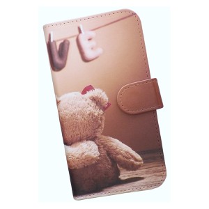 Xperia 5 V SO-53D/ SOG12 スマホケース 手帳型 プリントケース クマ ぬいぐるみ ペア ハート かわいい(463)