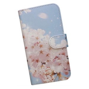 AQUOS sense2 SH-01L/SHV43/SH-M08 スマホケース 手帳型 プリントケース 花 桜 青空 春 キラキラ(smt-408)