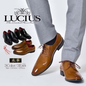 WEB限定 LUCIUS 革靴 メンズ 本革 ビジネスシューズ ストレートチップ レースアップシューズ サイドゴア ブランド ルシウス 大人 カジュ