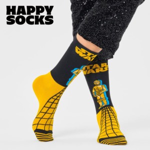 Happy Socks 23~29.5cm 靴下 ユニセックス メンズ レディース Star Wars C-3PO Sock スター・ウォーズ シースリーピーオー マルチ ブラッ