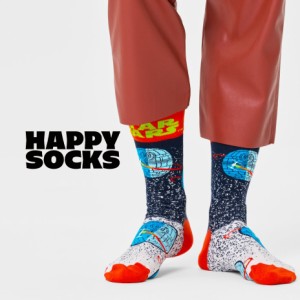 Happy Socks 23~29.5cm 靴下 ユニセックス メンズ レディース Star Wars Death Star Sock スター・ウォーズ マルチ ブラック アメコミ キ