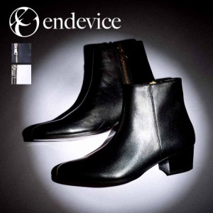 endevice 25〜27cm メンズ 3E ヒールブーツ ブーツ 本革 牛革 インサイドジップ モード系 かっこいい 盛れる スタイルアップ 韓国 韓流 