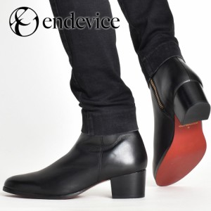 endevice ブーツ メンズ ヒールブーツ 本革 革靴 ショートブーツ ショート丈 黒 ブラック スタイルアップ 盛れる 厚底 サイドジップ チャ