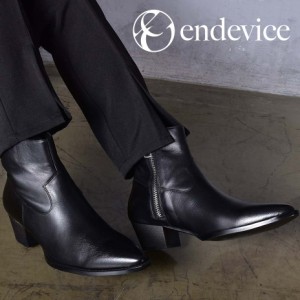 endevice 25〜27cm サイドジップブーツ 3E EEE メンズ ショートブーツ レザー 本革 ブーツ スタイルアップ 厚底 ヒール 身長 盛れる モー