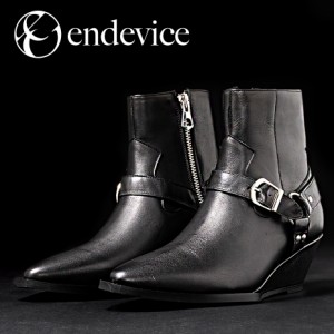 endevice 25~27.0cm ウエスタンヒールブーツ  厚底ブーツ ショートブーツ 靴 シューズ くつ 厚底 厚底シューズ 本革 レザー 牛革 日本製 