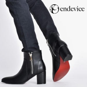endevice 25〜27cm メンズ ショートブーツ 約8cmヒール 3E ヒールブーツ 靴 シューズ くつ ブーツ モード系 高級感 個性的 ショート丈 ブ