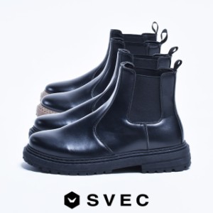 SVEC サイドゴアブーツ メンズ ショートブーツ 黒 厚底 ブーツ おしゃれ サイドゴア ブランド シュベック 革靴 皮靴 カジュアルシューズ 