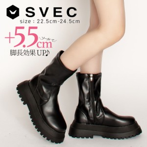 SVEC 厚底ブーツ ショートブーツ 美脚 スタイルアップ 脚長効果 ギャル セクシー カジュアル ブラック 黒ブーツ ブーツ 冬ブーツ ブーツ