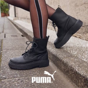 PUMA 23~25cm ウィメンズ ディナーラ ブーツ スタイルアップ 厚底ブーツ ショートブーツ レースアップブーツ 冬ブーツ 黒ブーツ 厚底シュ