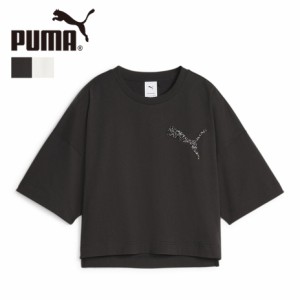 PUMA Tシャツ レディース SWAROVSKI CRYSTALS TEE ウィメンズ クロップ丈 ウエスト 高い スタイルアップ オーバーサイズ ゆったり 黒 白 