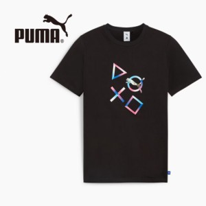 PUMA x PlayStation Tシャツ メンズ 半袖 グラフィック プレイステーション コラボ 限定 クルーネック トップス 夏服 プーマブラック 洋