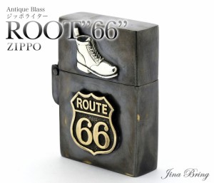 【レビュー投稿で10％ポイント還元】送料無料【ROUTE66】古美加工 ブラス ジッポ Zippo ライター バイカー ルート66 ハーレー バイク ブ