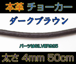 レザーチョーカー濃茶4mm50cm 銀本革 メイン 