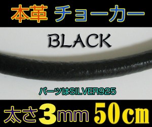 レザーチョーカー黒3mm50cm メイン レザーチョーカー メイン 銀