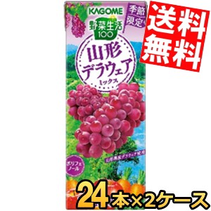 【送料無料】カゴメ 野菜生活100 山形デラウェアミックス 195ml紙パック 48本(24本×2ケース) 期間限定 野菜ジュース