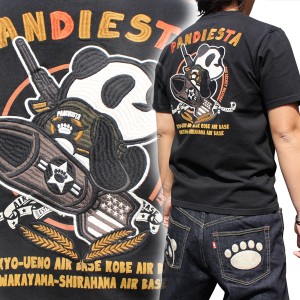 パンディエスタ PANDIESTA【520850】和柄 tシャツ 和柄刺繍半袖Tシャツ パンダ 和柄メンズ 熊猫ミサイルTシャツ
