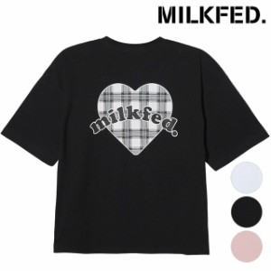 ミルクフェド MILKFED. レディース タータンハート ワイド ショートスリーブTシャツ [103242011028 SU24] TARTAN HEART WIDE S/S TEE ト