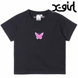 エックスガール X-girl レディース エンブロイダリード バタフライロゴ ショートスリーブ ベビー Tシャツ [105242011018 SU24] EMBROIDER