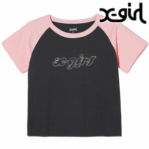 エックスガール X-girl レディース ラインストーンチャビーロゴ ショートスリーブ ラグランベビーTシャツ [105242011014 SU24] RHINESTON