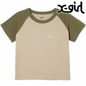 エックスガール X-girl レディース ラインストーンチャビーロゴ ショートスリーブ ラグランベビーTシャツ [105242011014 SU24] RHINESTON