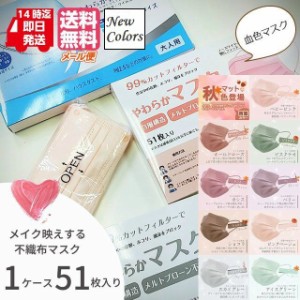 マスク 不織布 カラー 血色マスク ふつう 不織布マスク 51枚 おしゃれ 大人 使い捨て 3層構造 高機能フィルター マスク118 msk50-4 夏 花