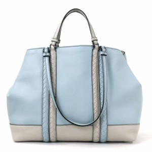 BOTTEGAVENETA ボッテガヴェネタ イントレチャート ハンドバッグ ライトブルー×ライトグレー 14067 レディース【中古】 h29121g