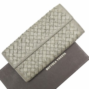 BOTTEGAVENETA ボッテガヴェネタ イントレチャート 二つ折り長財布 グレージュ 14055 ユニセックス【中古】 g3671a