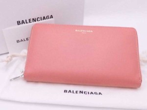 BALENCIAGA バレンシアガ ロゴ ラウンドファスナー長財布 サーモンピンク 14061 レディース【中古】 e53368f