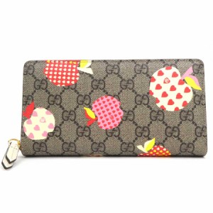 GUCCI グッチ レ ポム アップル+ハート プリント 663924 ラウンドファスナー長財布 ブラウン系 14057 レディース【中古】 r9373f