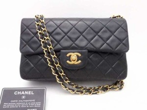 CHANEL シャネル ダブルフラップ マトラッセ ショルダーバッグ ブラックｘゴールド 14054 レディース【中古】 e53552a