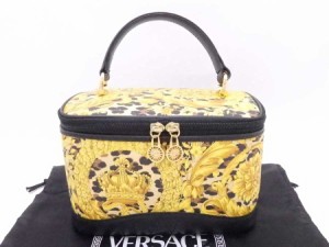 Gianni Versace ジャンニ ヴェルサーチ レオパード ハンドバッグ バニティバッグ ベージュｘゴールドｘブラック 14059【中古】 e54041f