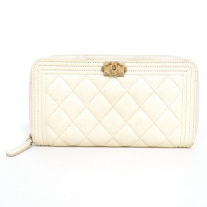 CHANEL シャネル ボーイシャネル ラウンドファスナー長財布 オフホワイト 14056 レディース【中古】 e55885i