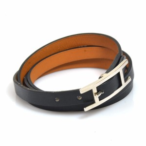 エルメス HERMES ブレスレット ルーリー レザー/メタル ブラック/ダークブルー/シルバー ユニセックス 送料無料 e55836a