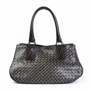 BOTTEGAVENETA ボッテガヴェネタ イントレチャート ハンドバッグ ダークブラウン/グレー 14057 レディース【中古】 e56325a